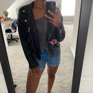EMBROIDERED AND STUDDED FAUX LEATHER JACKET